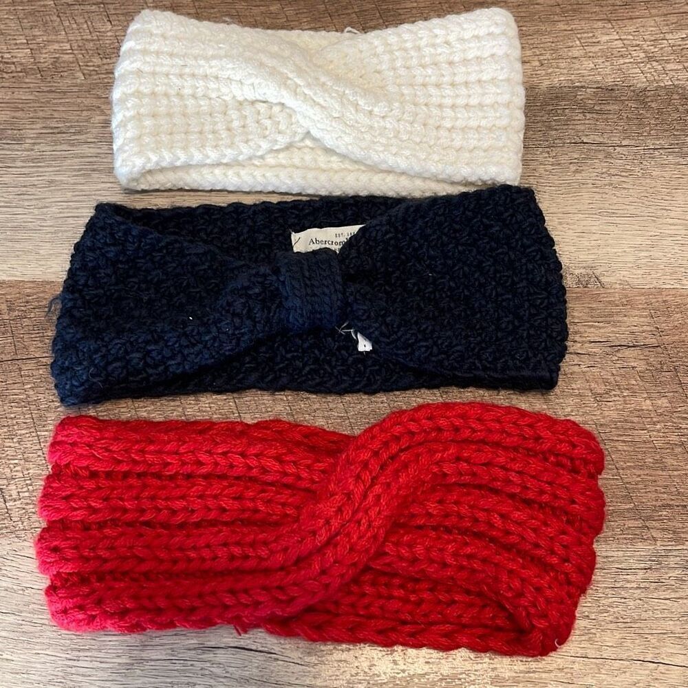 Gap Merona Abercrombie and Fitch‎ Winter Headbands Bundle Red Black Cream Knit